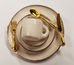 Ceramic Dinnerware Pin - White/Gold