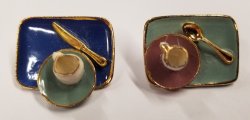 Ceramic Miniature Dinnerware Earrings - Muted Multi Rectangle