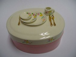Small Oval Trinket Box - Pastel Dot Flower/Pink