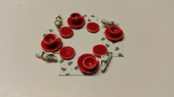 Half Scale Dinnerware, Placemats & Napkins - Red Christmas Tree