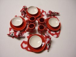 12 Piece Red w/ White Hearts Dinner Set w/ Placemats & Napkins