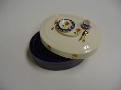 Small Oval Trinket Box - Sunflower/Plaid/Blue