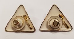 Ceramic Miniature Dinnerware Earrings - White/Gold Triangle