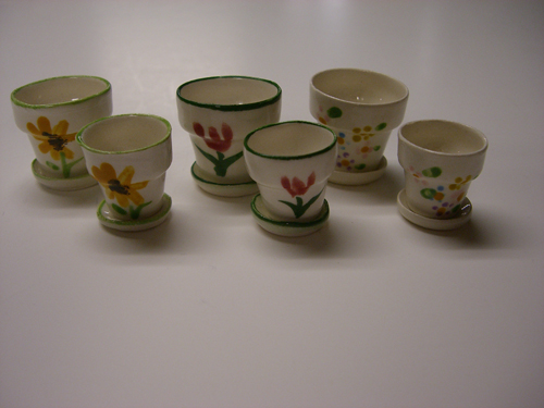 Flower Pots with Trays - Handpainted - Click Image to Close