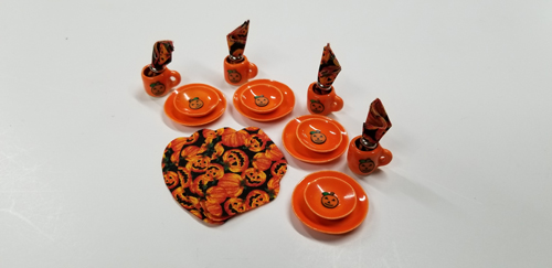 12 Piece Dinner Set w/ Placemats & Napkins - Orange Pumpkin - Click Image to Close